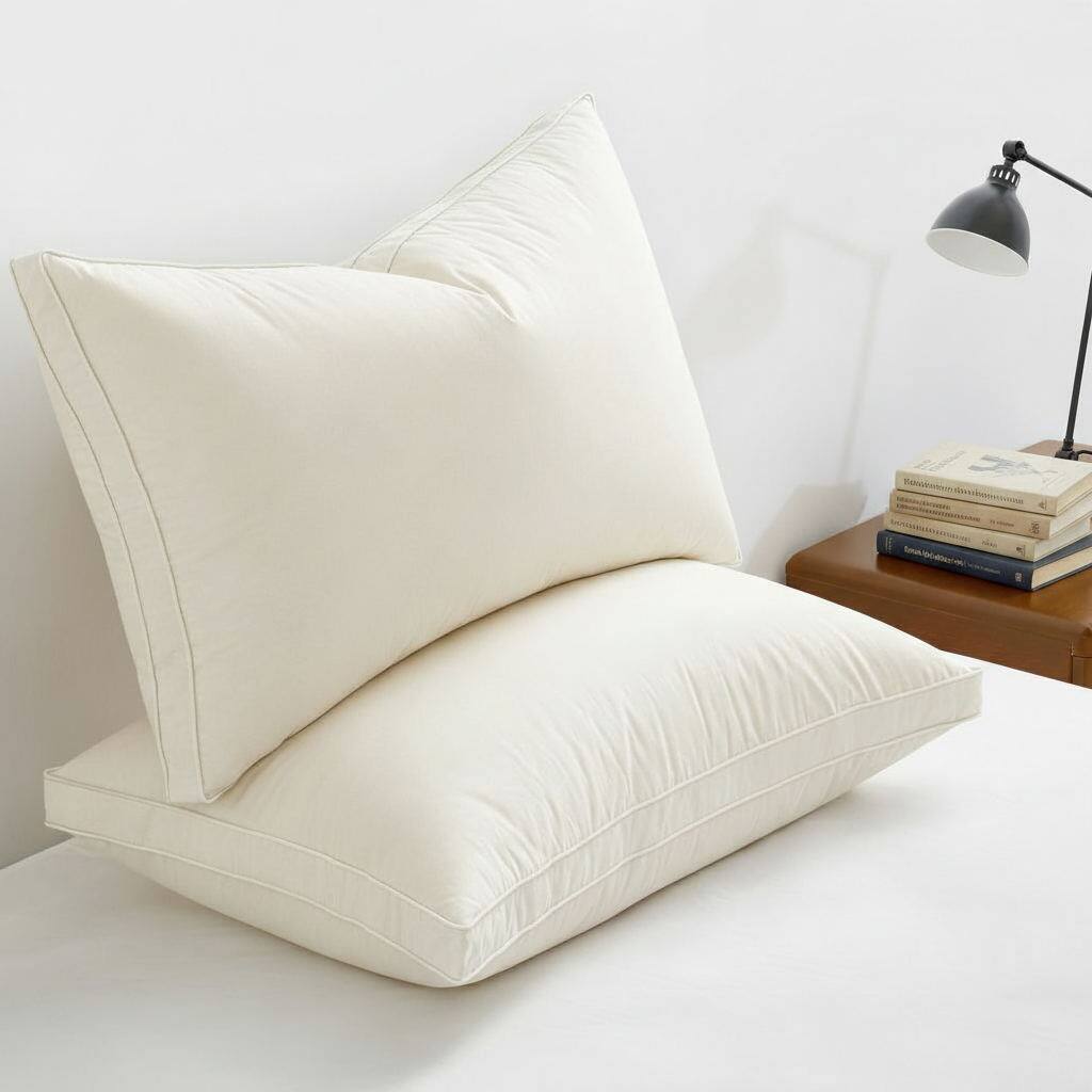 Angle. Puredown - Puredown Set of 2 Organic Cotton Down Feather Bed Pillows Made in Germany, Gusset, King - Gusseted.