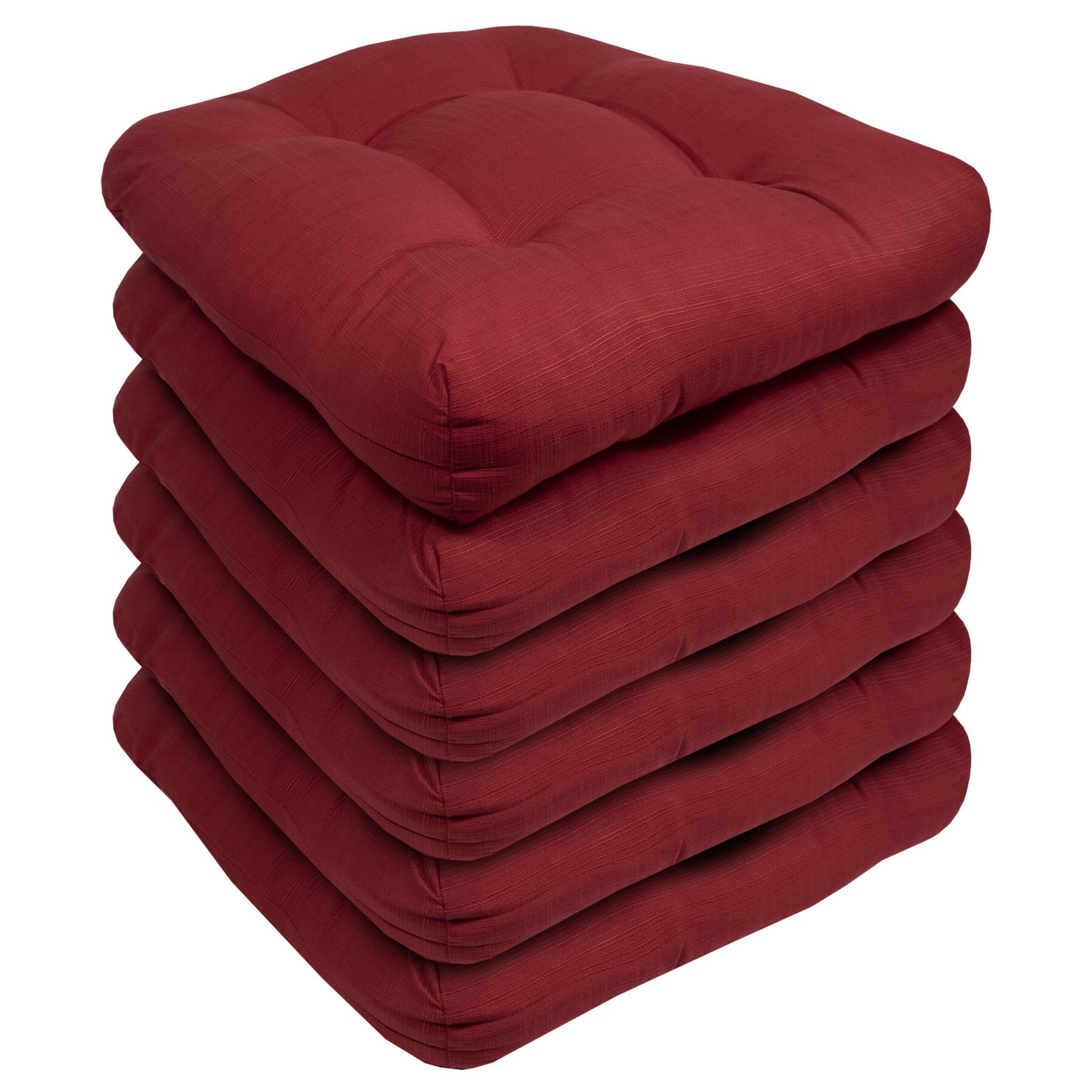 Angle. Sweet Home Collection - Patio Cushions Indoor/Outdoor Chair Pads Tufted 19" x 19", 6-Pack - Red.