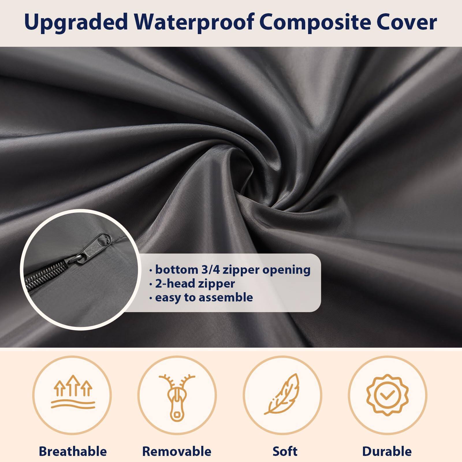 Upgraded Waterproof Composite Cover

- bottom 3/4 zipper opening
- 2-head zipper
- easy to assemble

Breathable  
Removable  
Soft  
Durable
