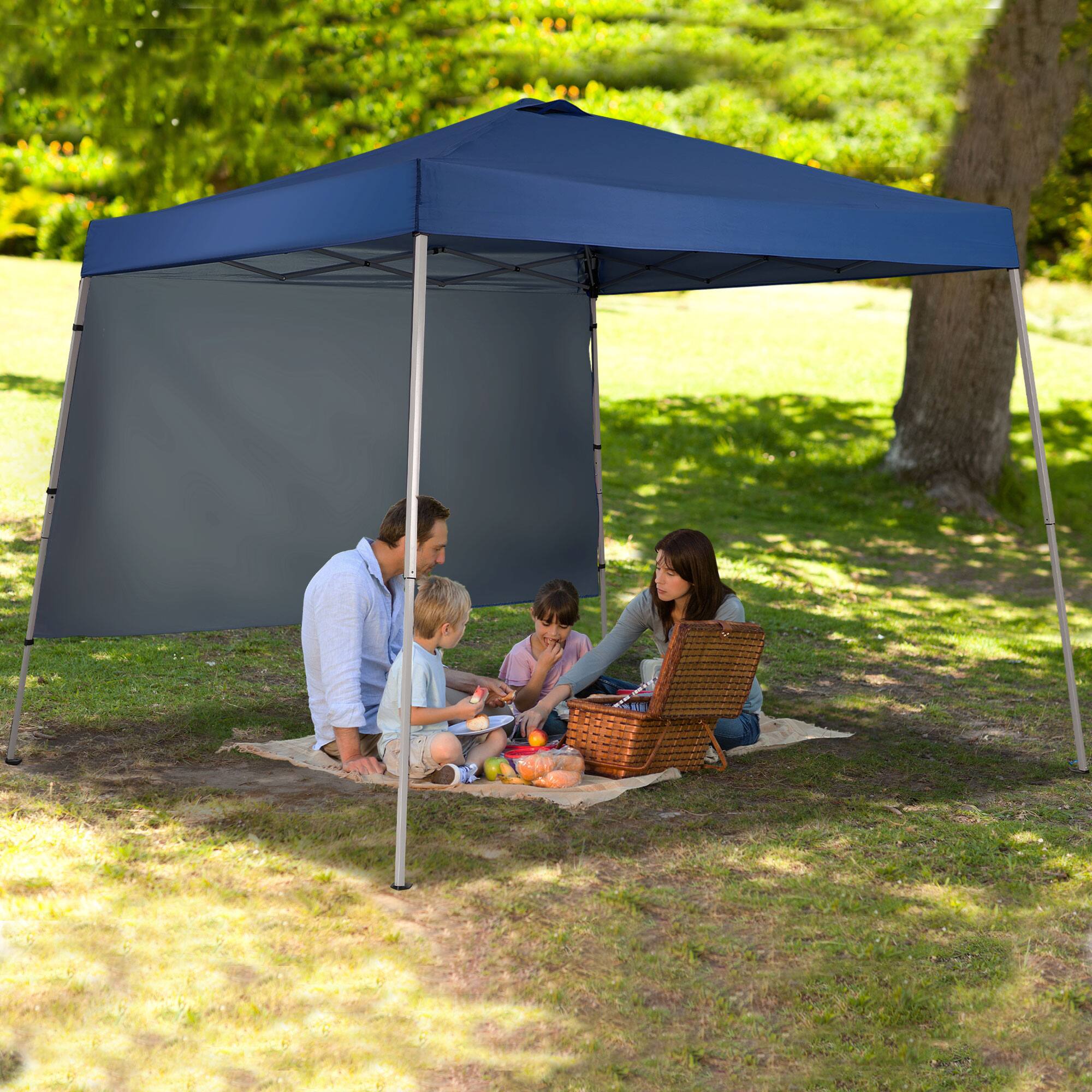 Angle. Ainfox - Ainfox 10x10 Pop Up Canopy Tent with 1 Side Wall, Slant Legs with Carrying Bag,Folding Gazebo Shelter - Blue.