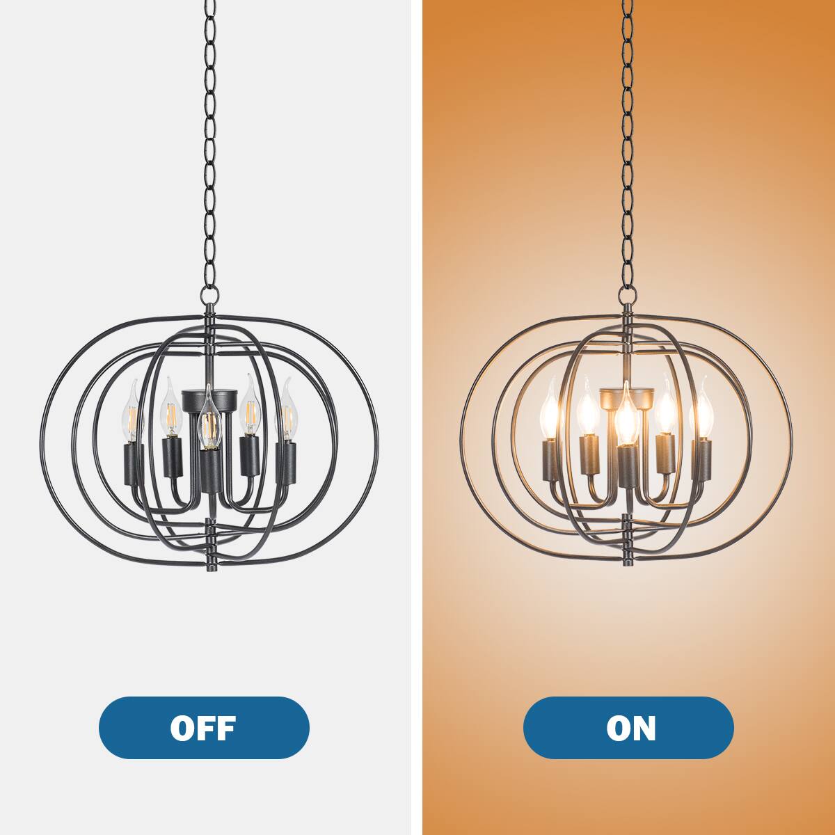 Alt View 7. Costway - Costway 16" 5-Light Metal Pendant Chandelier w/ Iron Chain Pivoting Interlocking Rings - Black.