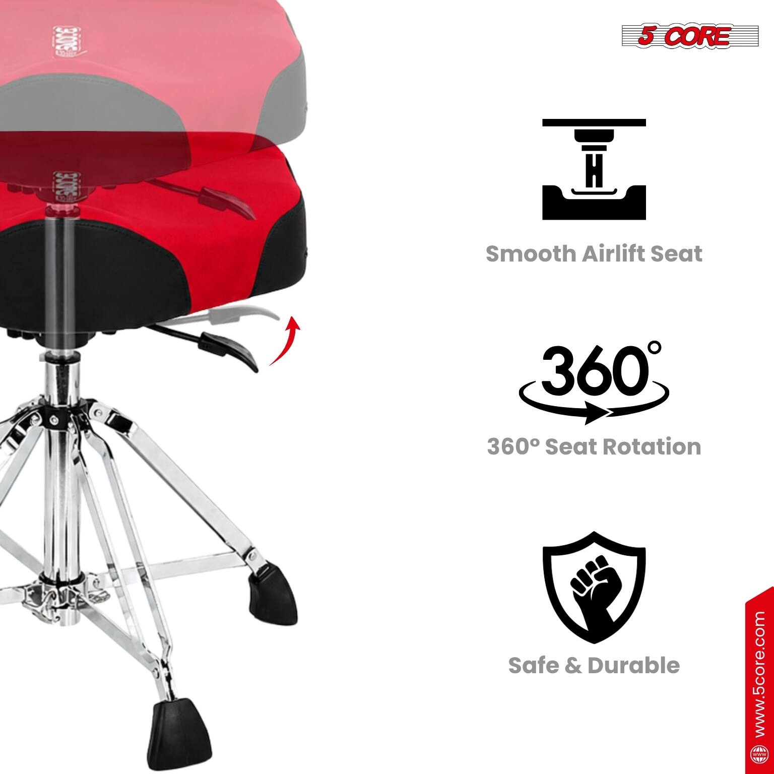 5 CORE Smooth Airlift Seat  
360° Seat Rotation  
Safe & Durable  
www.5core.com