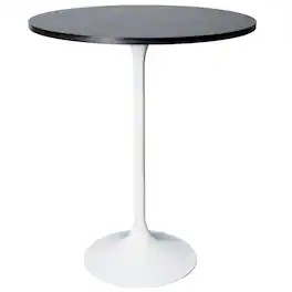 LeisureMod - Verve 27 Inch Round Bar Height Table with Sintered Stone Top and White Base, Modern Small Bistro Pub Accent Table - Black Marbleized