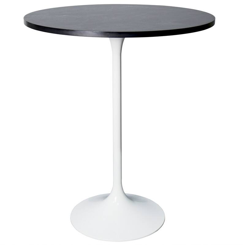 Front. LeisureMod - Verve 27 Inch Round Bar Height Table with Sintered Stone Top and White Base, Modern Small Bistro Pub Accent Table - Black Marbleized.