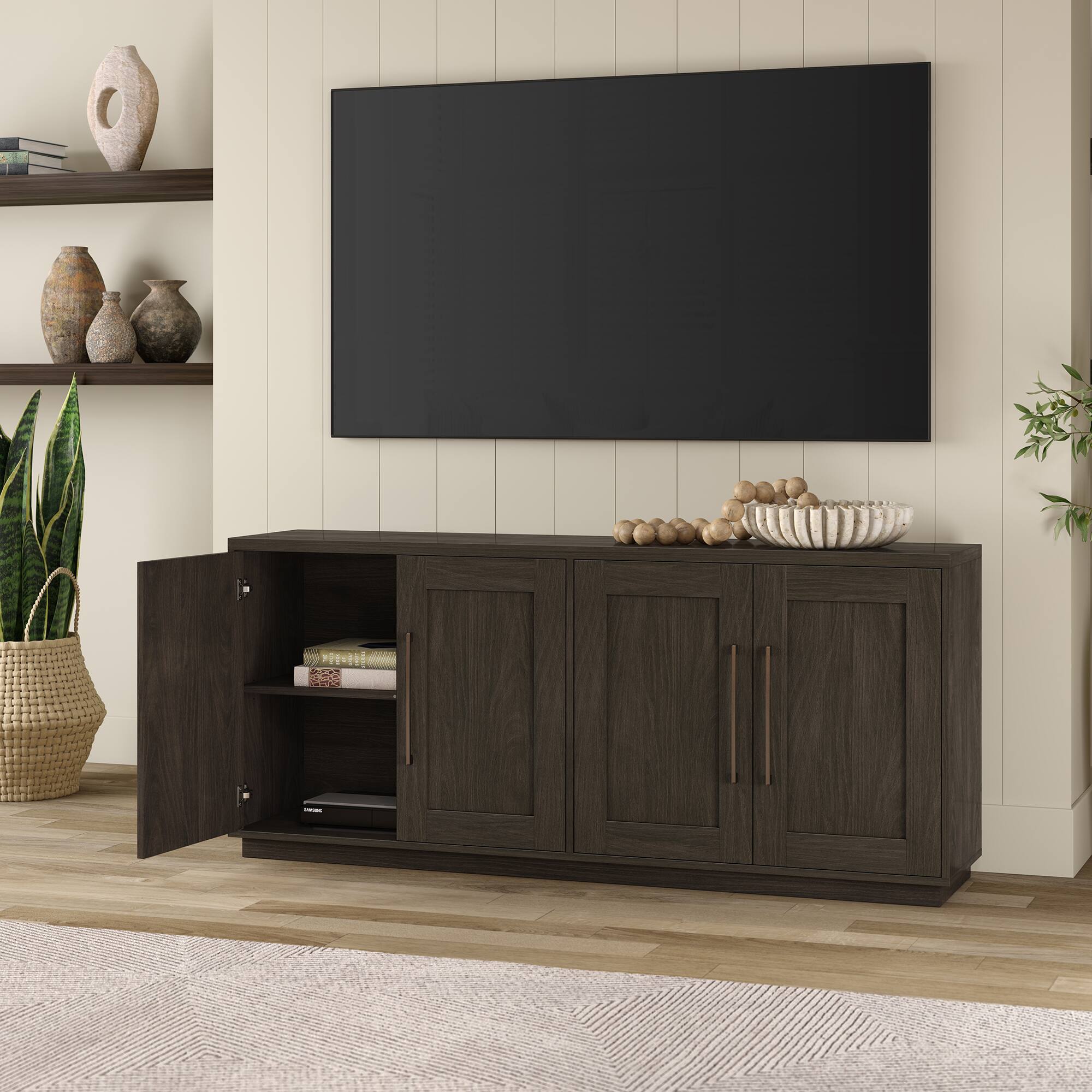 Left. Hudson&Canal - Tillman 68" Rectangular Buffet Table - Brown.
