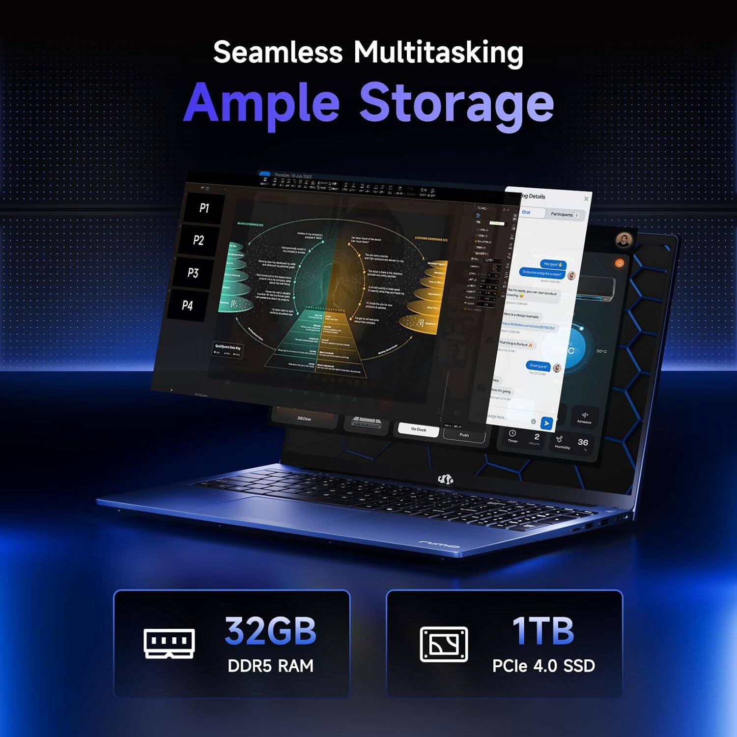 Seamless Multitasking  
Ample Storage  

32GB DDR5 RAM  
1TB PCIe 4.0 SSD