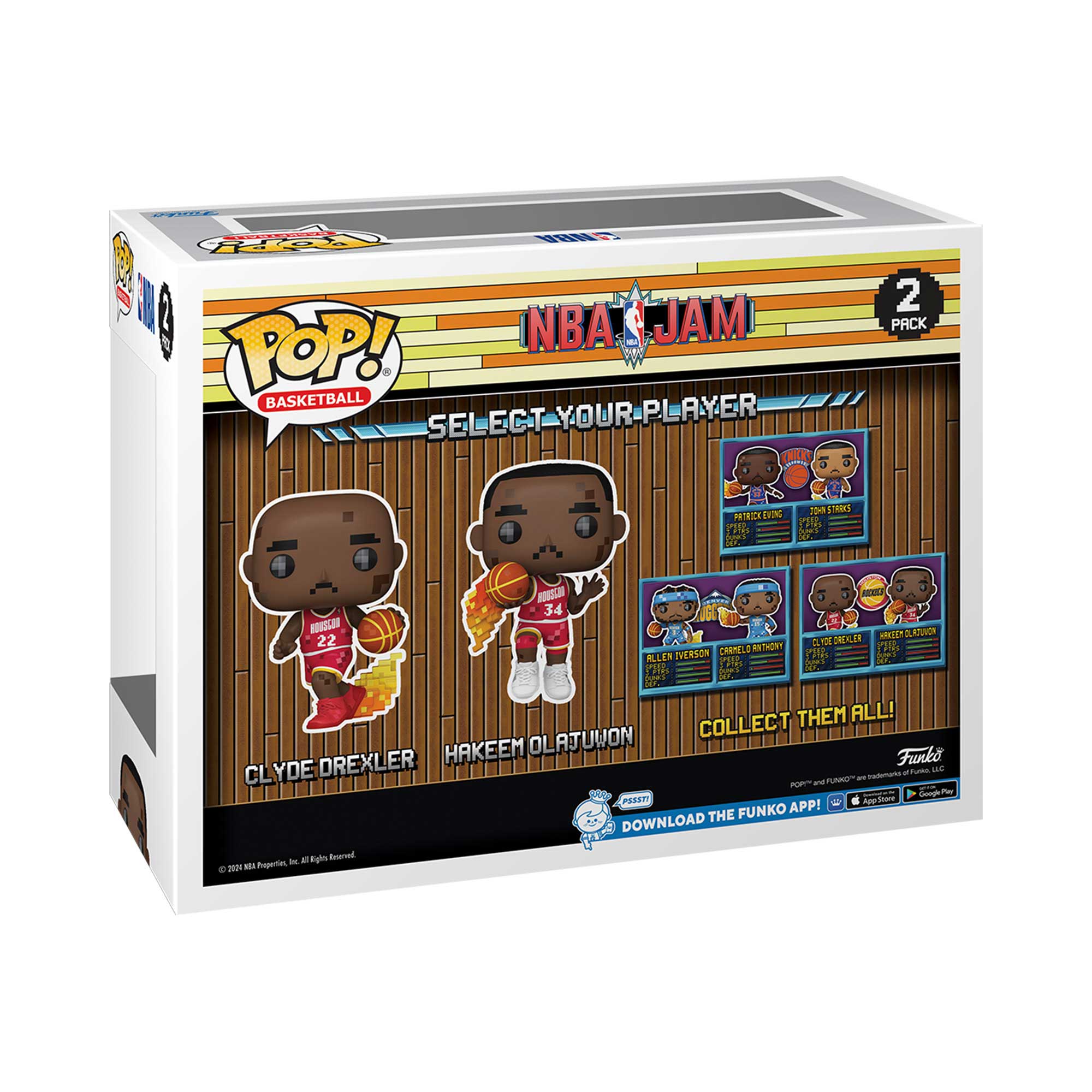 UA d Hot NBA JAM POP! BASKETBALL AYER SELECT-YOUR-PLAYER SELECT 2 PACK PATRCE t PERR bart TCR TDN STRRKS NOSSER 22 ASM 34 CHRMEL ENTIGNY ALLEN IVERSON T SAAE - ARKTE OLATUVON a C DIDLER 1 1 CONE THEM ALL! COLLECT HAKEEM OL AJUWON DREXLER Funko YDE a - SE CL ~ - an mastemarte P PASEN AppStane FUNKO APP! DOWNLOAD THE a Egin Frared Popertie d . 2054 .