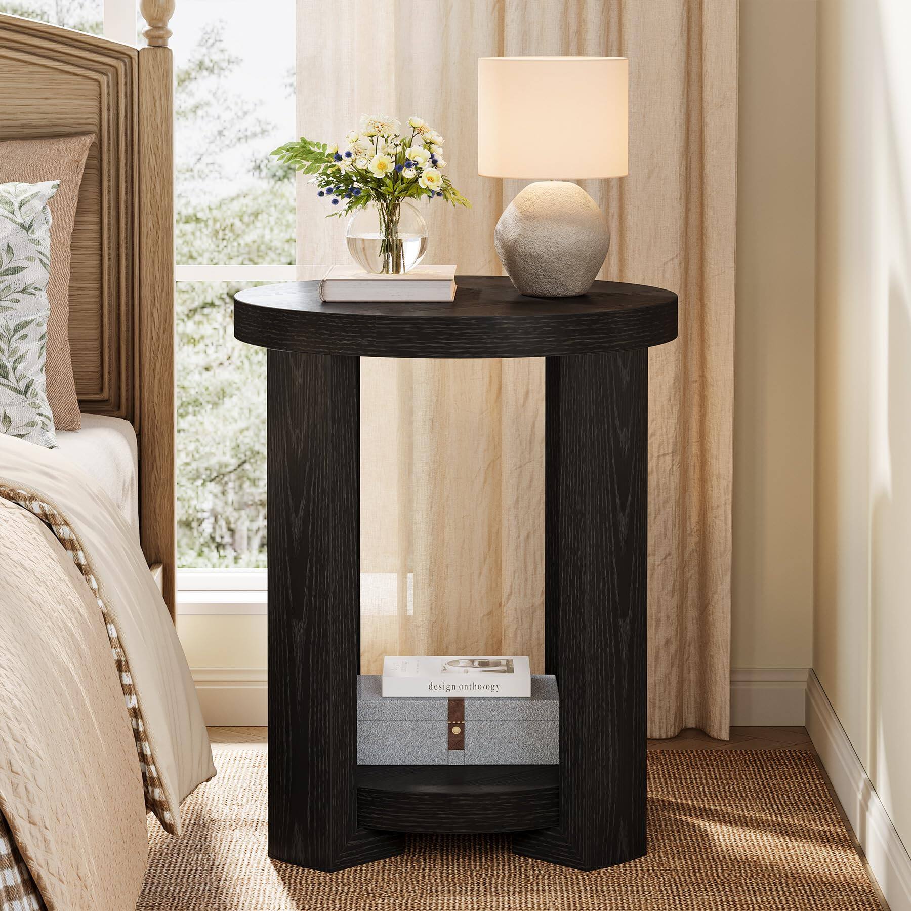 Tribesigns Round Side Table, 2 Tier End Table (1 Black - Best Buy