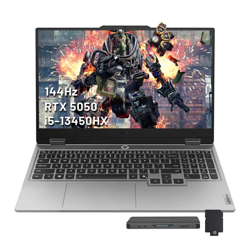 Lenovo - LOQ 15.6" FHD Gaming Laptop,Intel i5-13450HX,16GB DDR5,512GB SSD+1TB Dock Set,GeForce RTX 5050,Win 11 Pro - Gray