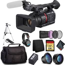 Panasonic - AG-CX350 4K Camcorder - Bundle Kit with 128GB Memory Card+ 3 Pc Filter Kit + Wide Angle Lens + Telephoto Lens+