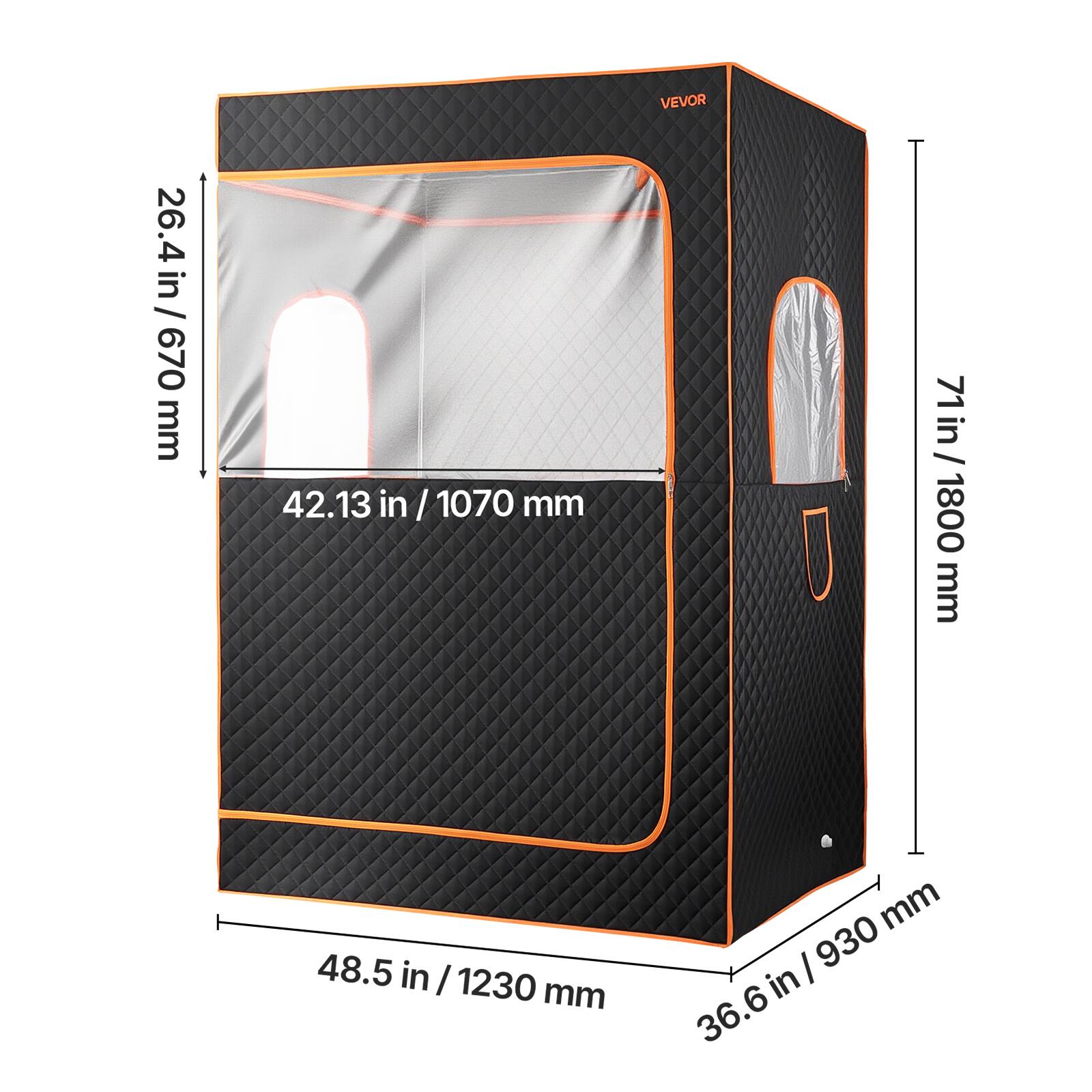 26.4 in / 670 mm  
42.13 in / 1070 mm  
71 in / 1800 mm  
48.5 in / 1230 mm  
36.6 in / 930 mm