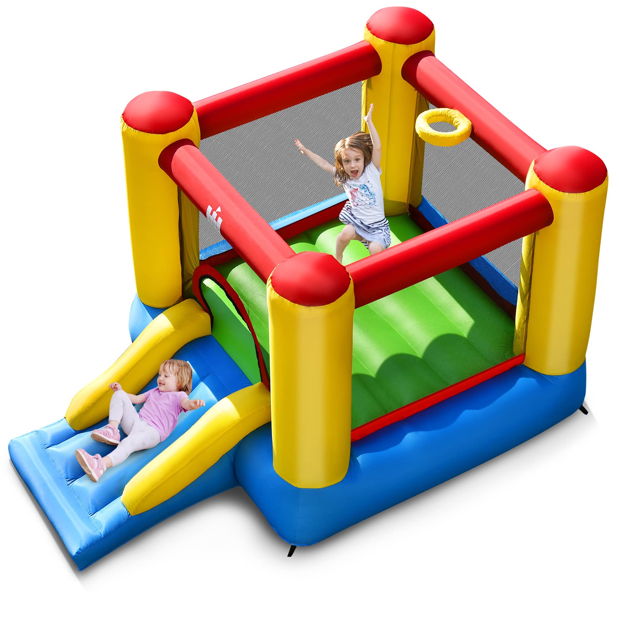Costway - Inflatable Bouncer Kids Slide Bounce House for Indoor Outdoor without Blower - Multicolour