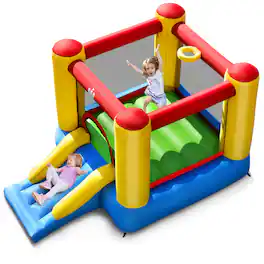 Costway - Inflatable Bouncer Kids Slide Bounce House for Indoor Outdoor without Blower - Multicolour