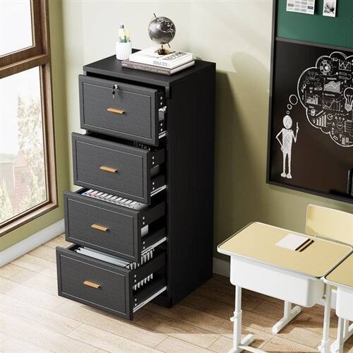 Back. SlickBlue - Office File Cabinet – 4 Lockable Drawers in Wood Finish Vertical Design - Black.