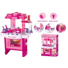 JuzToys - 24" Deluxe Kitchen Appliance Cooking Play Set, Portable Toy Kitchen for A Little Chef , Pretend Playset Toys - Pink