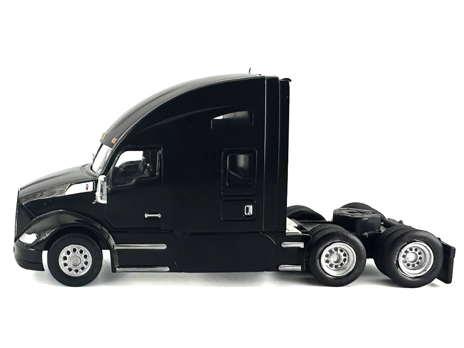 Left. HO Logistics Replicas - Kenworth T680 Sleeper Cab Black 1/87 (HO) Plastic Model Car by HO Logistics - Black.