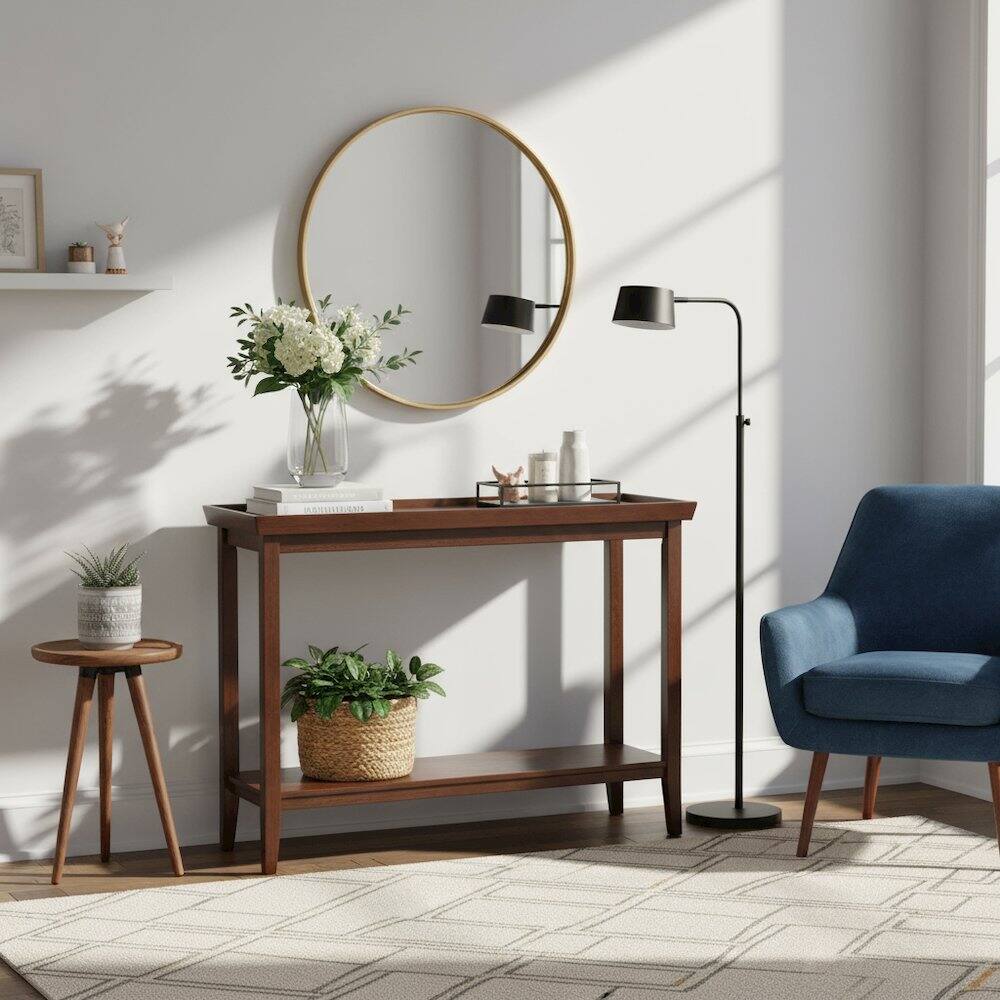 Alt View 1. FurniFact - Hall Console Table with Raised Ledge Top - Espresso.