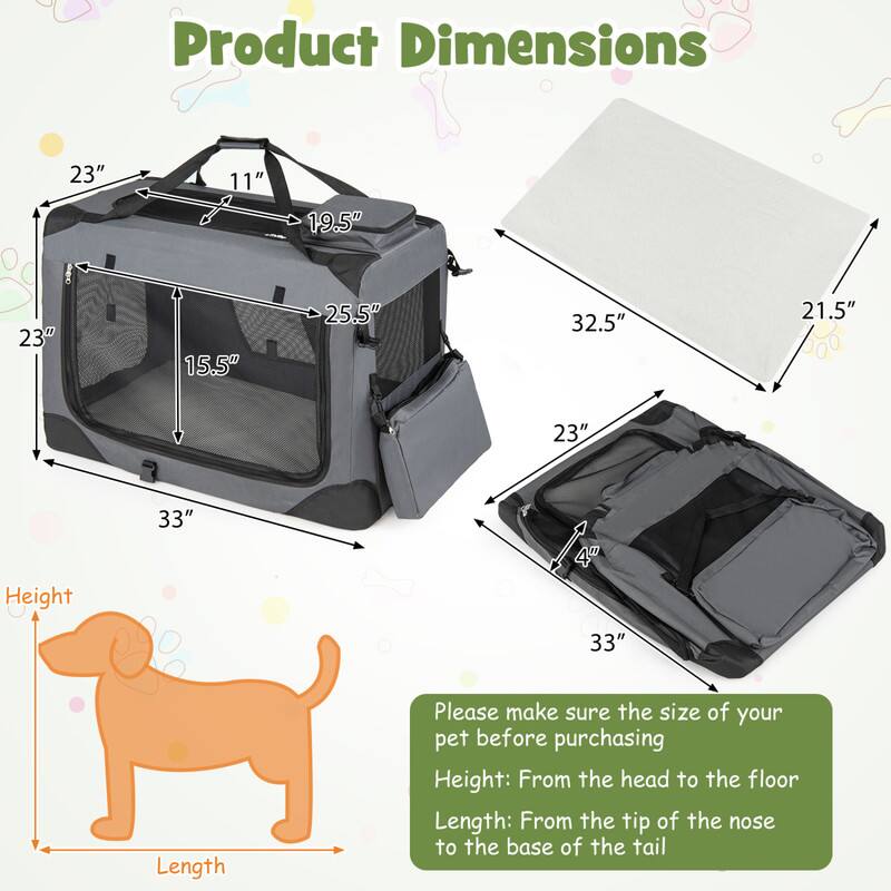 Product Dimensions
23"
11"
19.5"
23"
15.5"
25.5"
32.5"
21.5"
23"
Height
33"
4"
33"
Length

Please make sure the size of your pet before purchasing
Height: From the head to the floor
Length: From the tip of the nose to the base of the tail