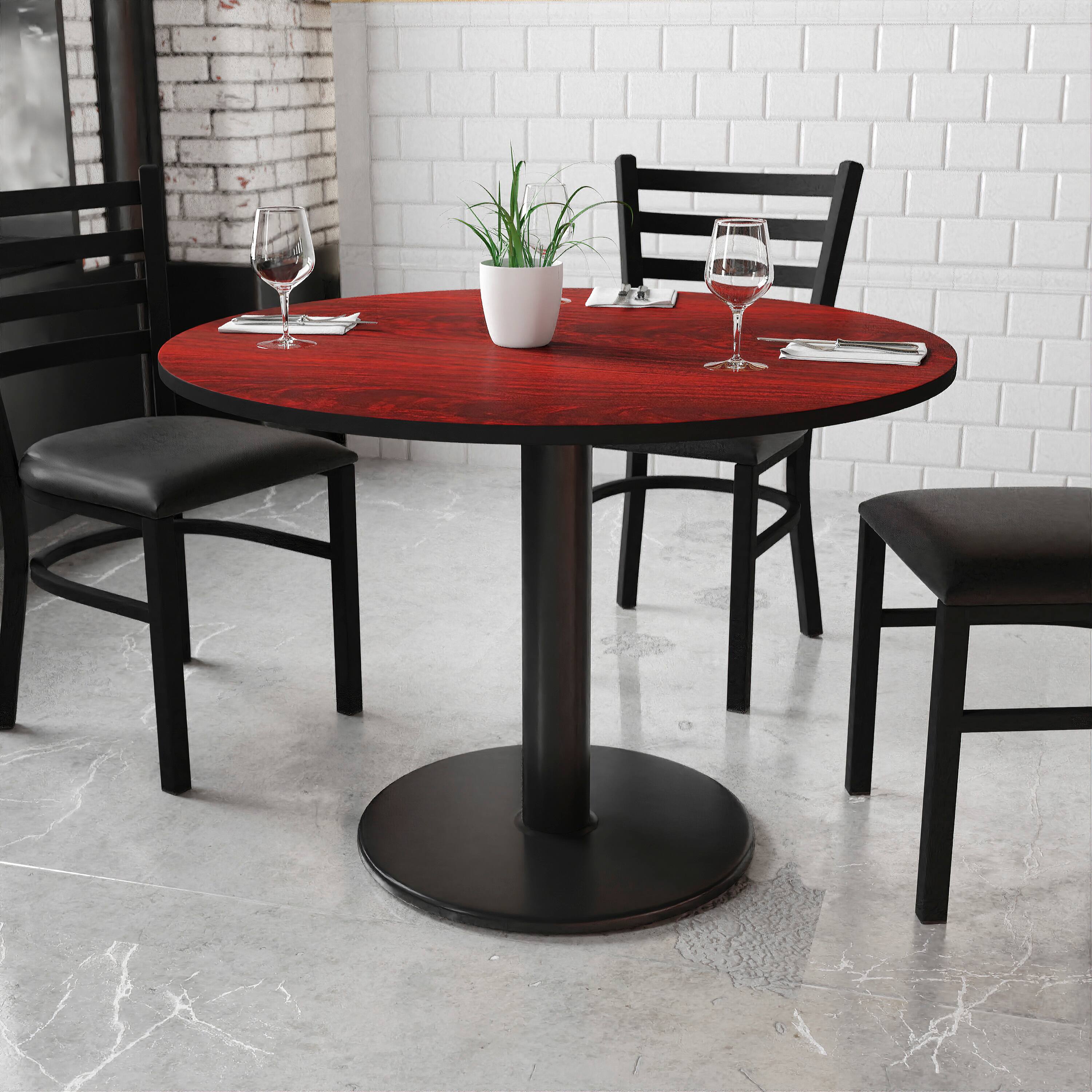 Angle. Flash Furniture - Graniss 42'' Round Mahogany Laminate Table Top with 24'' Round Table Height Base - Brown.