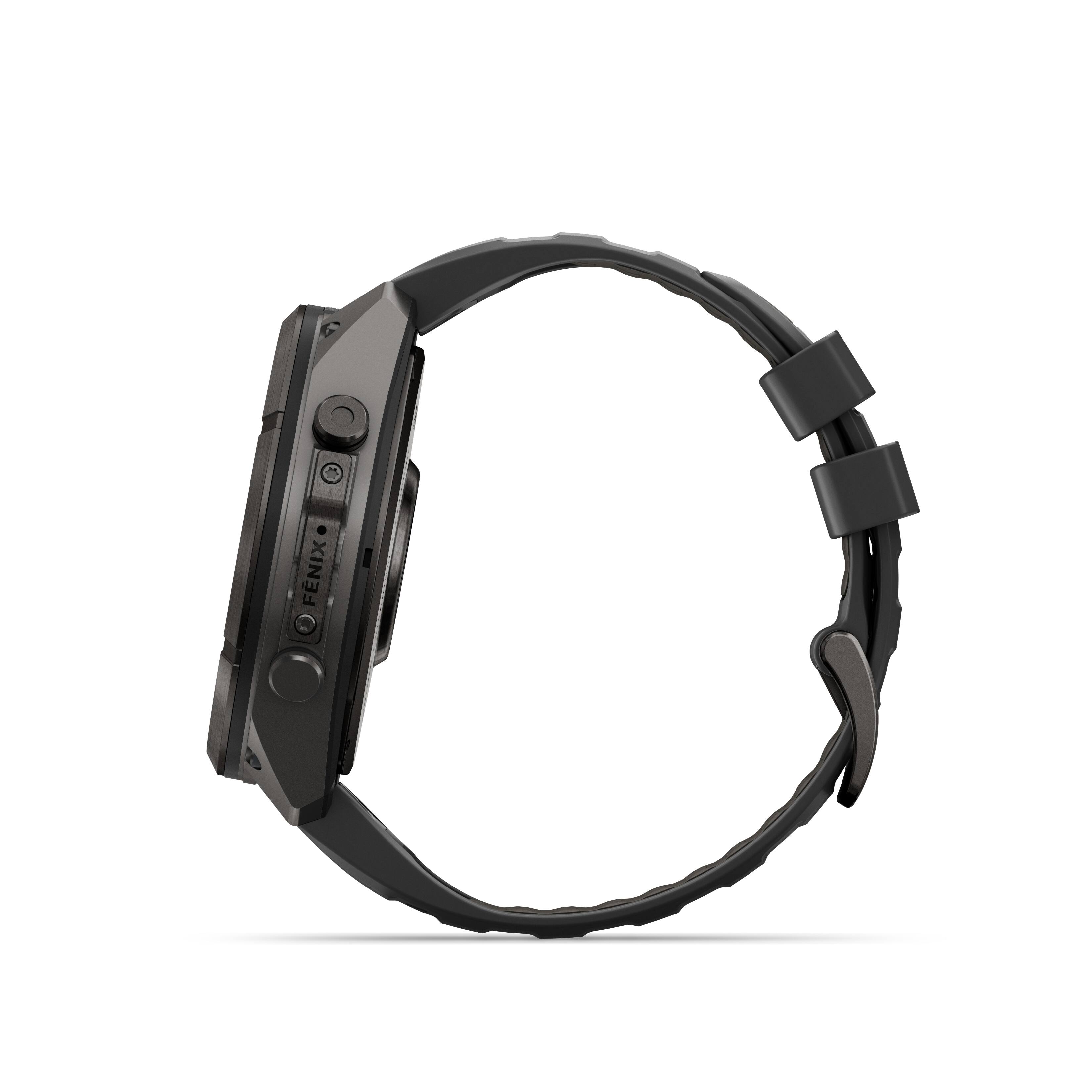 Alt View 7. Garmin - fēnix 9 Pro - inReach AMOLED GPS Smartwatch 51 mm Titanium - Black/Pebble Gray Silicone Band.