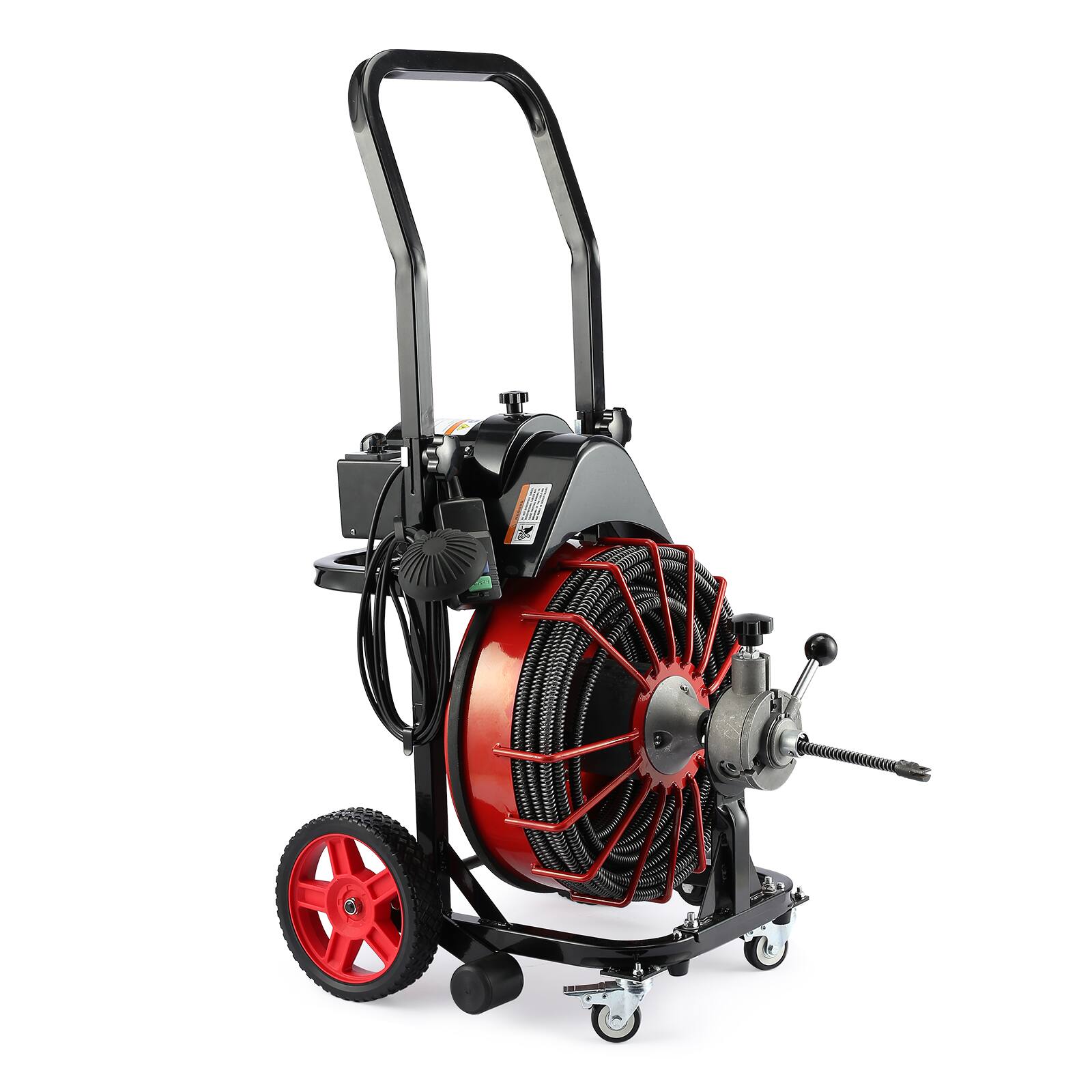 Alt View 5. Winado - 100FT x 1/2 Inch Drain Cleaner Machine Auger Cleaning Auto Feed with Wheels, 4 Interchangeable Cutters, 1 Pair of Gloves - Red & Black.