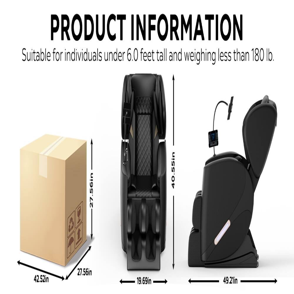 PRODUCT INFORMATION  
Suitable for individuals under 6.0 feet tall and weighing less than 180 lb.  

27.56in  
40.55in  
42.52in  
27.56in  
19.69in  
49.21in
