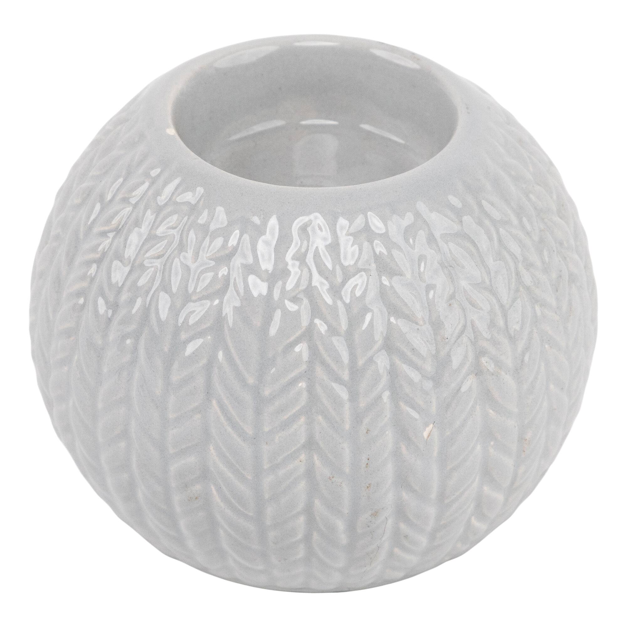 Alt View 1. Northlight - Ceramic Cable Knit Christmas Candle Holder - 3.75" - Gray - Gray.