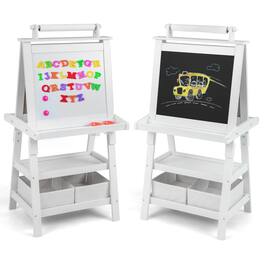 Gymax - 3 in 1 Double-Sided Storage Art Easel w/Paint Cups for Kid Writing Teal Frosting - White