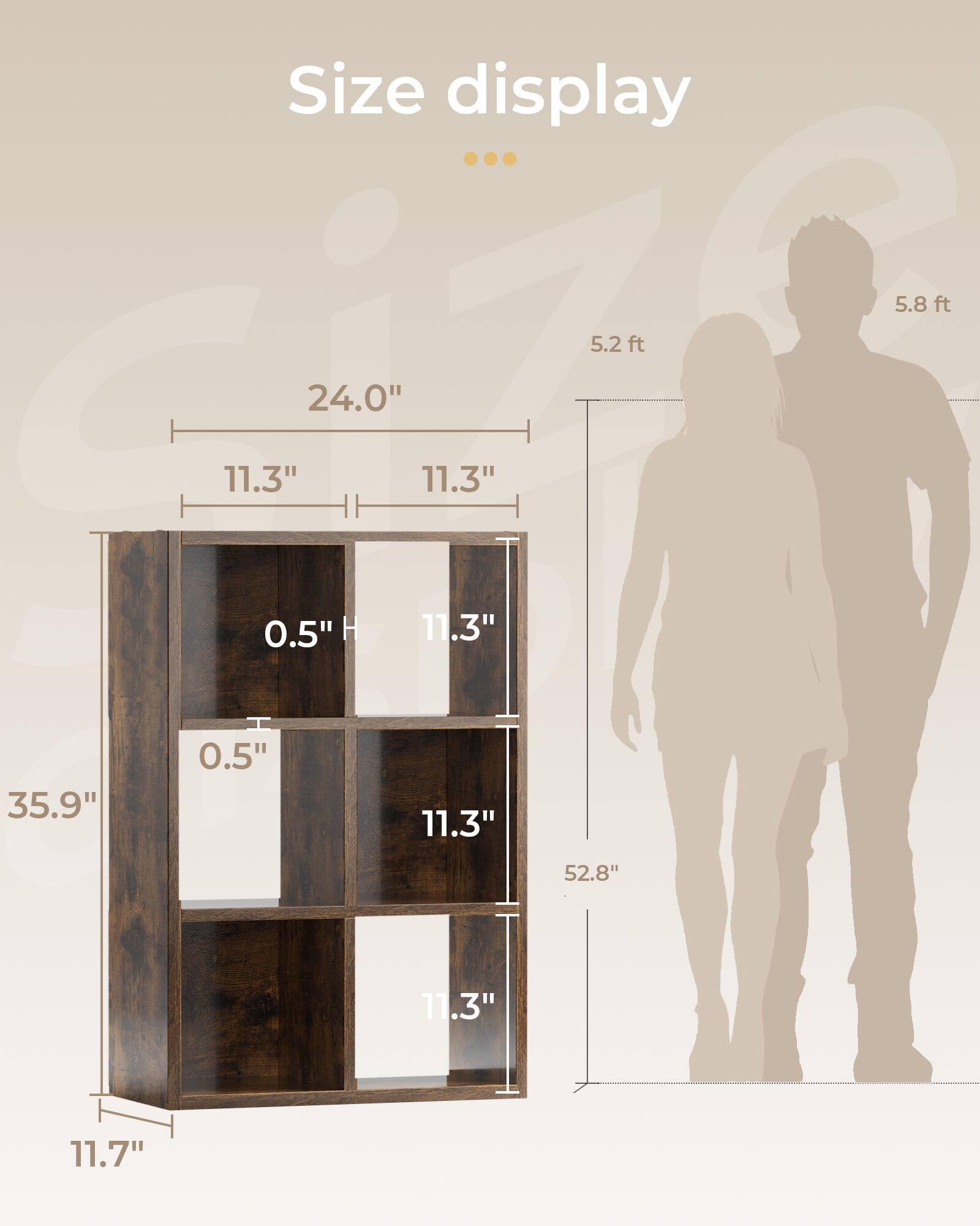 Size display

- 5.8 ft
- 5.2 ft
- 24.0"
- 11.3"
- 11.3"
- 0.5" H
- 11.3"
- 0.5"
- 35.9"
- 11.3"
- 52.8"
- 11.3"
- 11.7"
