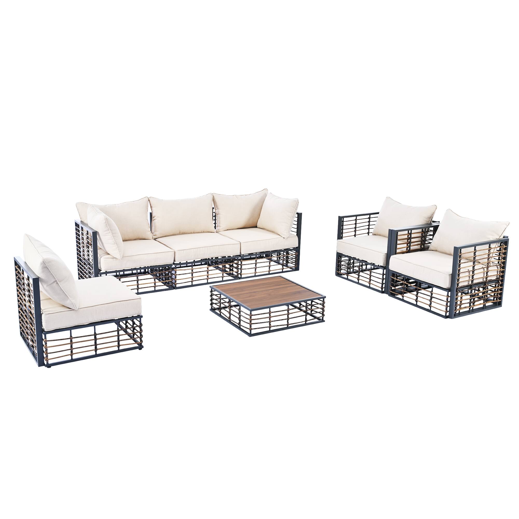 Alt View 7. Tiramisubest - Modern Minimalist 7-Piece Patio Sectional Sofa Set,Conversational Furniture Set with Thick Cushions & Coffee Table,Gray - DARK GREY.