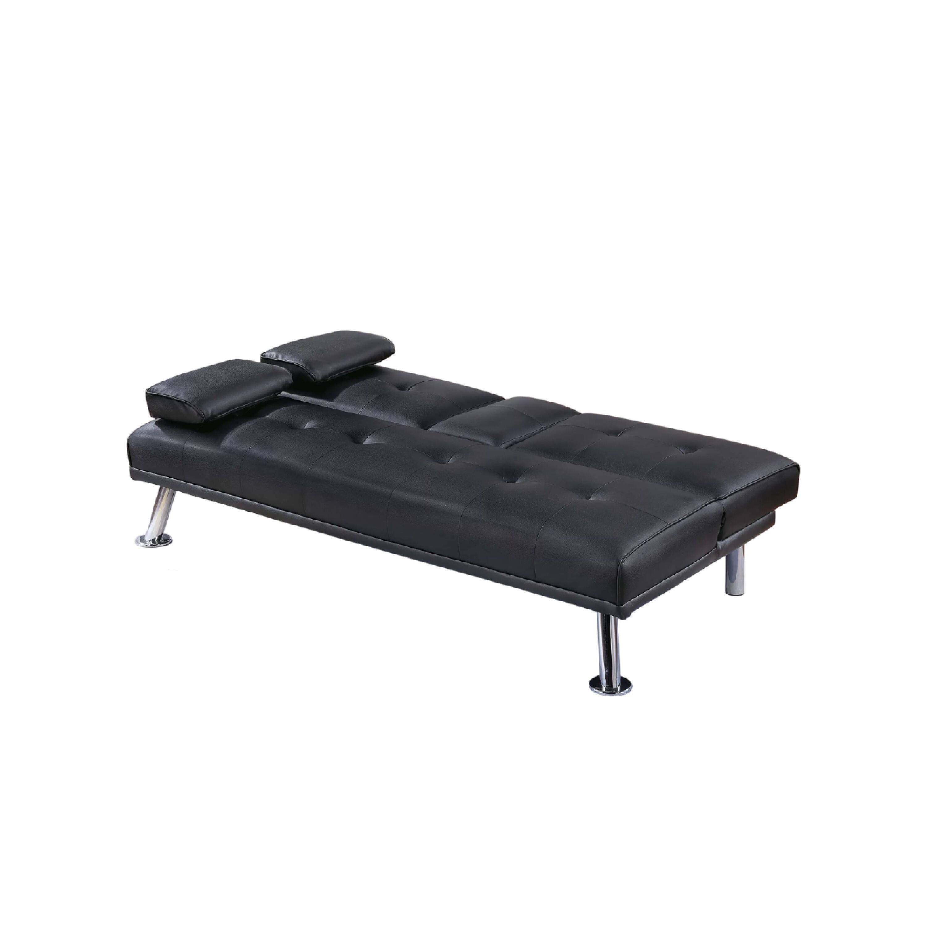 Alt View 2. Manhattan Lane - Gary Convertible Sofa with Fold-Down Table, Metal, Faux Leather - Black, Chrome.