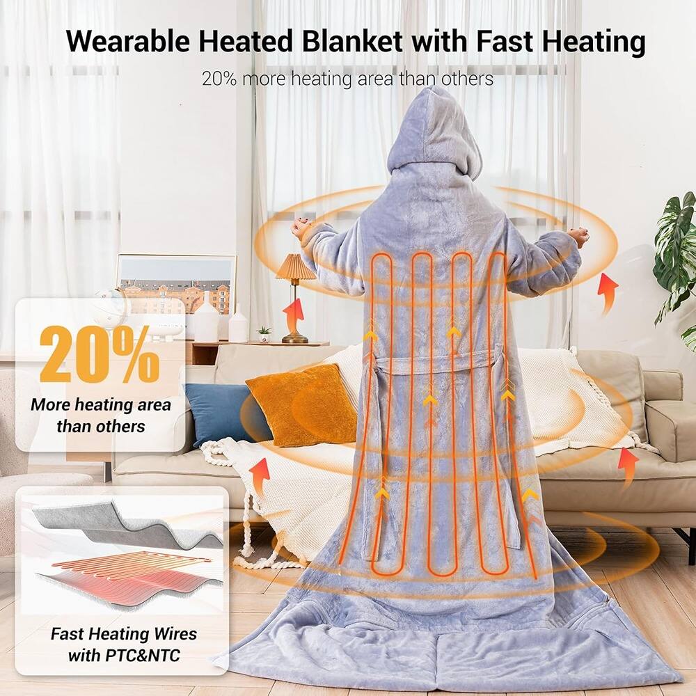 Wearable Heated Blanket with Fast Heating  
20% more heating area than others  

20%  
More heating area than others  

Fast Heating Wires with PTC&NTC