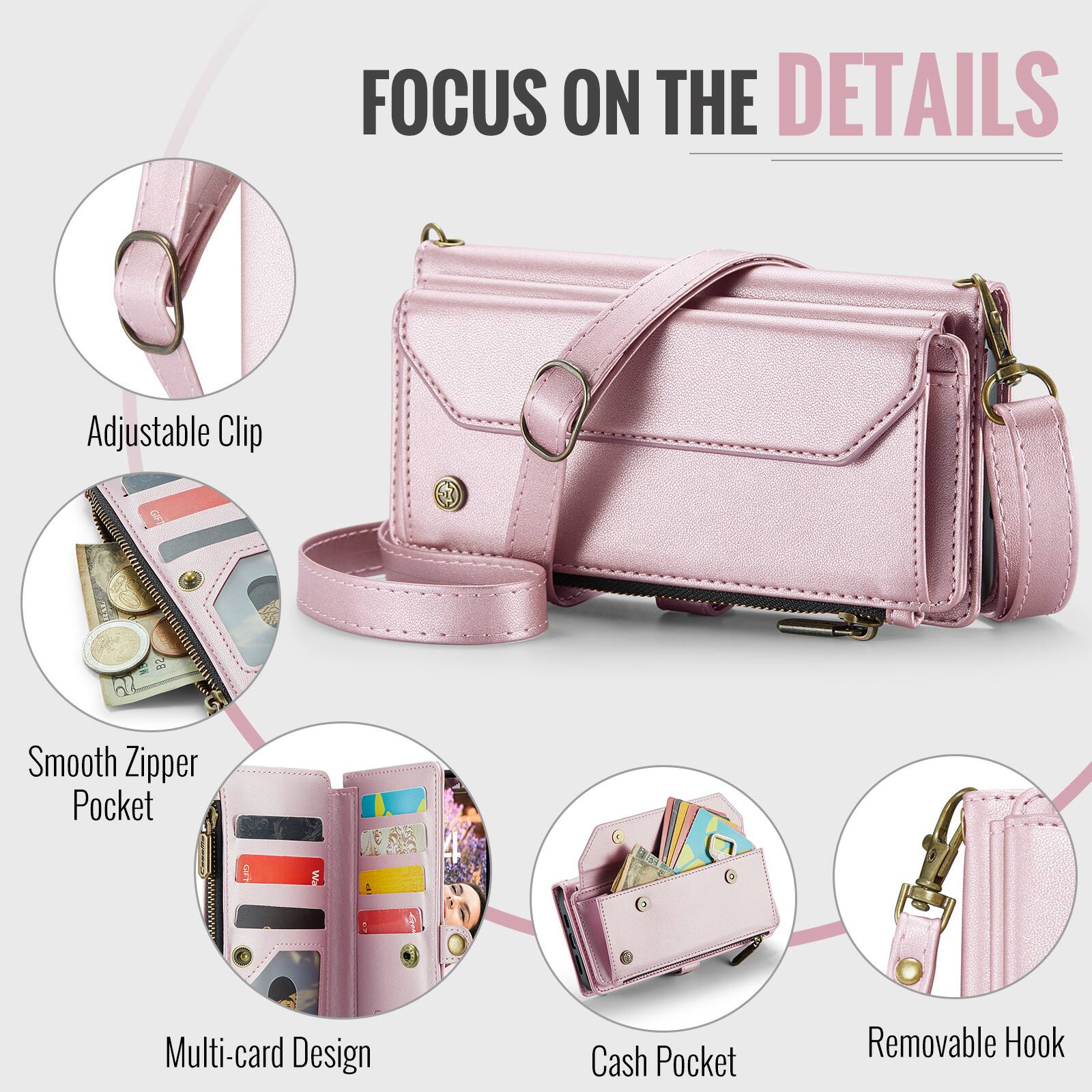 FOCUS ON THE DETAILS

- Adjustable Clip
- Smooth Zipper Pocket
- Multi-card Design
- Cash Pocket
- Removable Hook