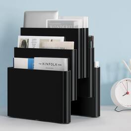 Oumilen - 6-Slot Multifunctional File & Magazine Organizer - Desktop Storage Rack for Home and Office - Black