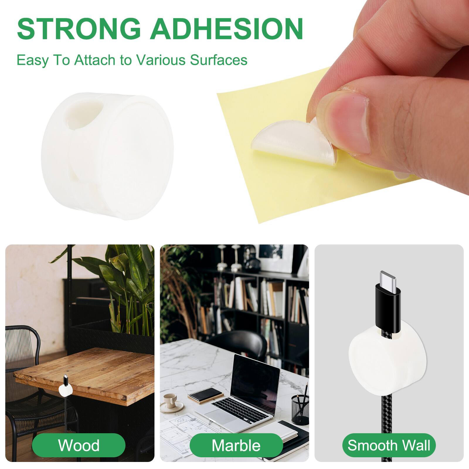 STRONG ADHESION  
Easy To Attach to Various Surfaces  

Wood  
Marble  
Smooth Wall