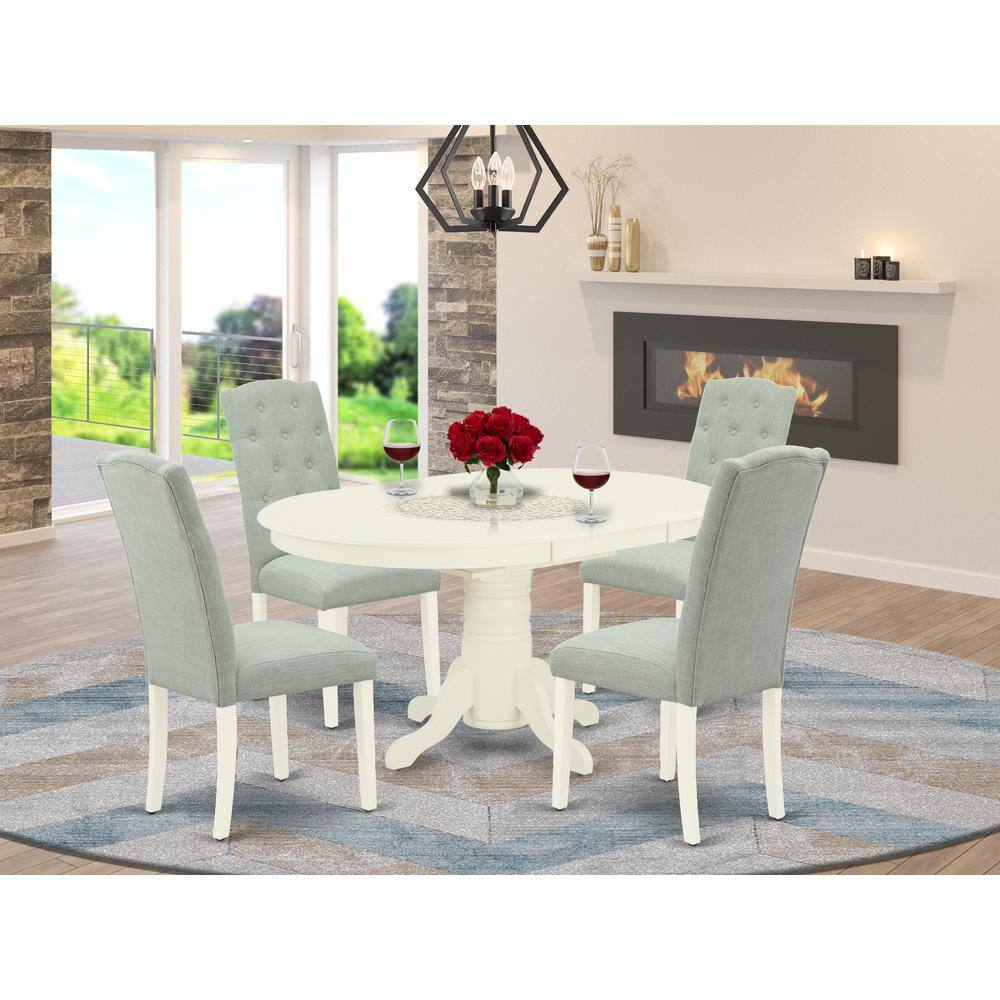 Left. East West Furniture - Dining Room Set Linen White - Brown.
