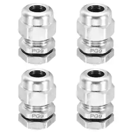 Unique Bargains - PG9 Cable Gland, IP68 Waterproof Strain Relief, 304 Stainless Steel, for 4-8mm Wire, 4pcs - Silver