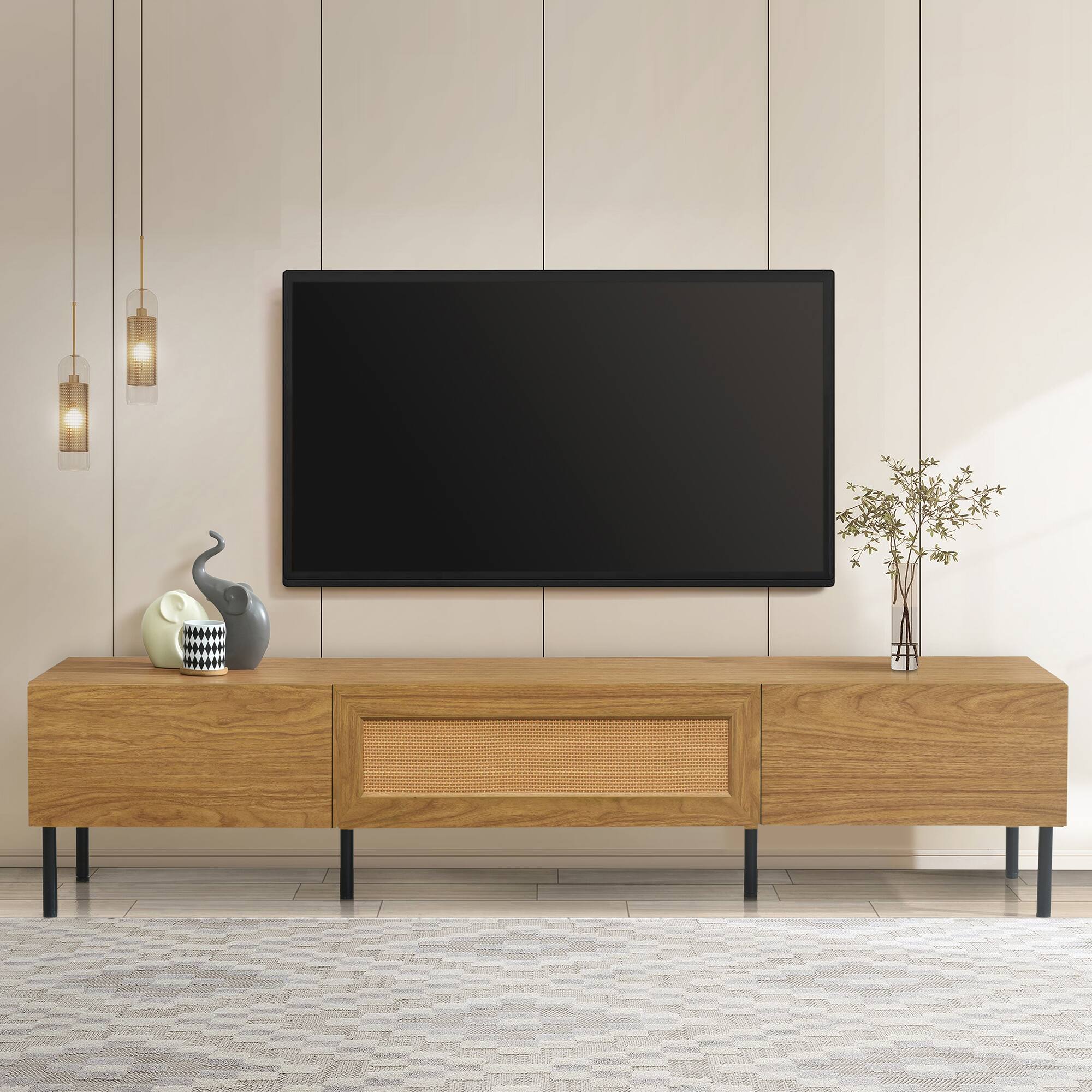 Front. Spaco - Spaco Modern Farmhouse TV Stand for 80" TVs with Metal Legs, for Living Room Home Theater Entertainment - Wood.