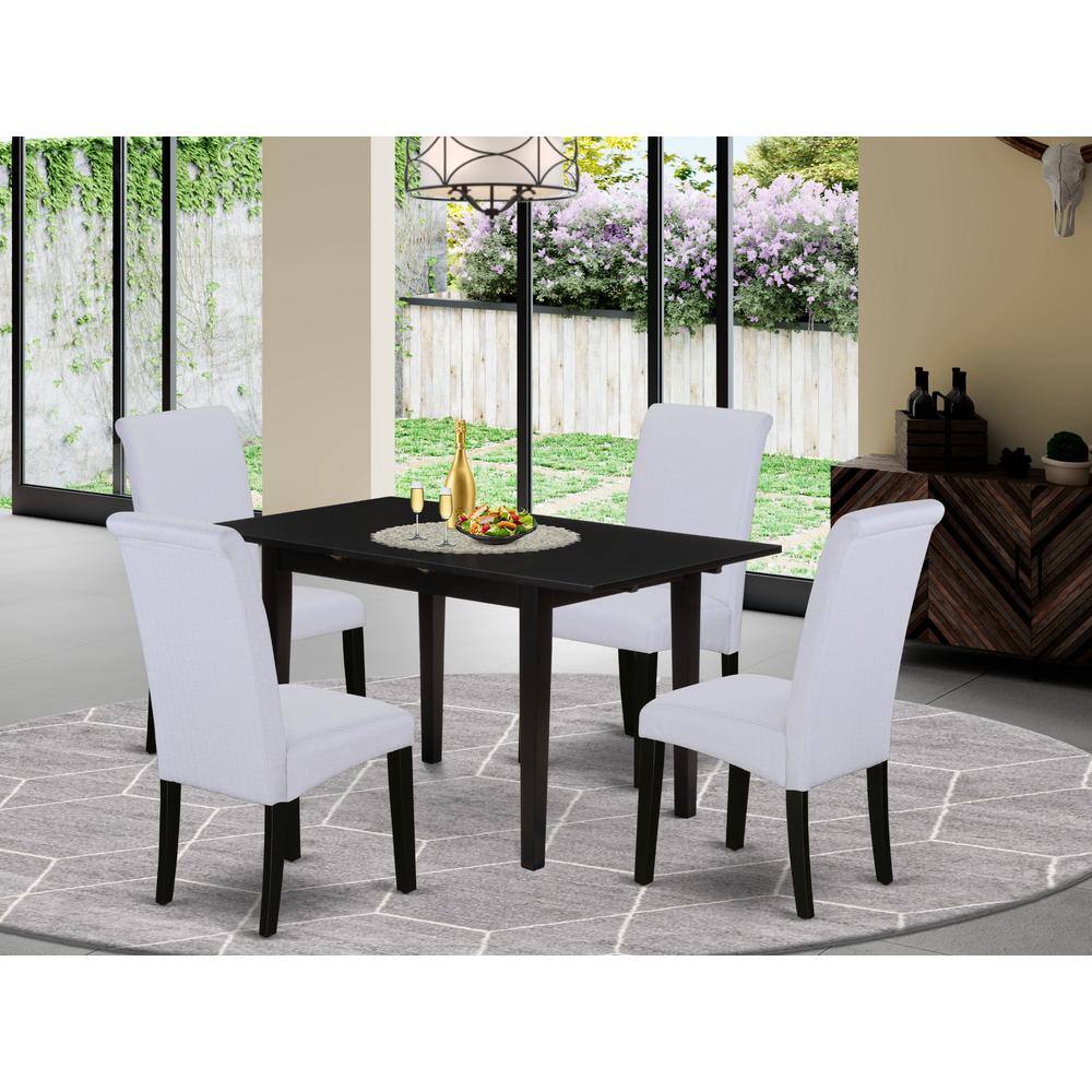 Back. East West Furniture - Dining Table- Dining Chairs - Brown.