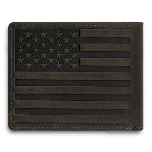 Front. Vulpecula Spade - Mens Wallet with Airtag Holder | Full Grain Leather | Bifold | Wallet for Apple Air Tag | RFID Blocking | American Flag - American Flag.