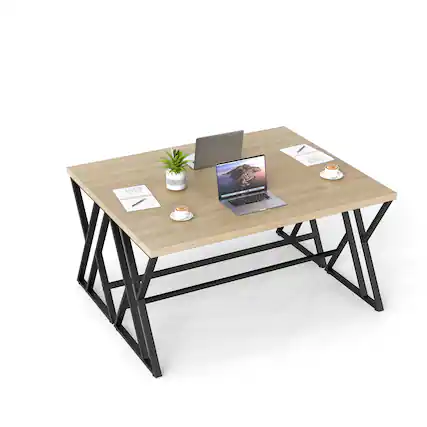 Front. Gymax - Gymax 2PCS 59'' Computer Desk Large Industrial Home Office Desk w/Heavy-duty Metal Frame - Black.