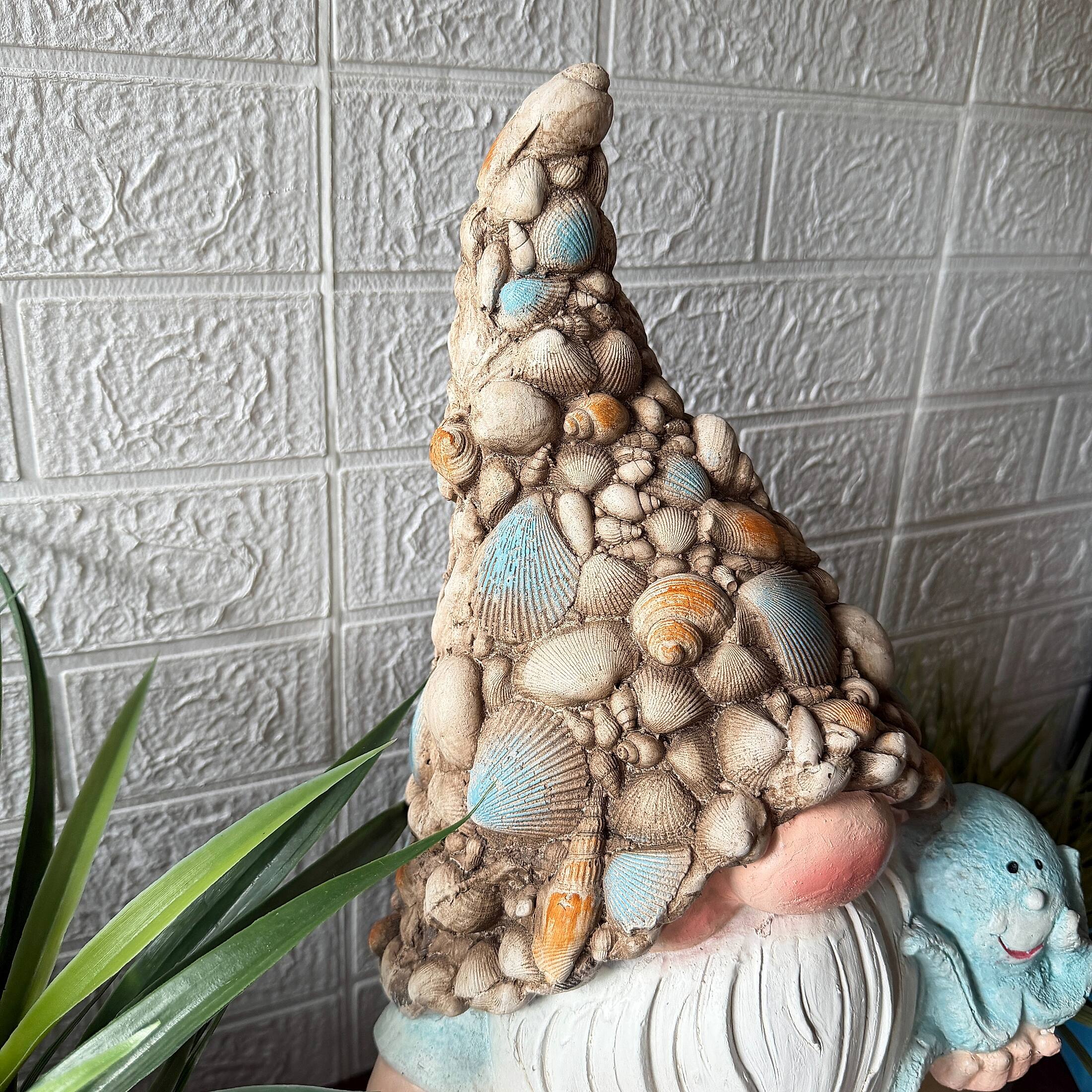 Alt View 7. Fancy That - Coastal Gnome Garden Statue with Octopus Shell Hat 22 Inch Magnesium Oxide Aqua - Aqua.