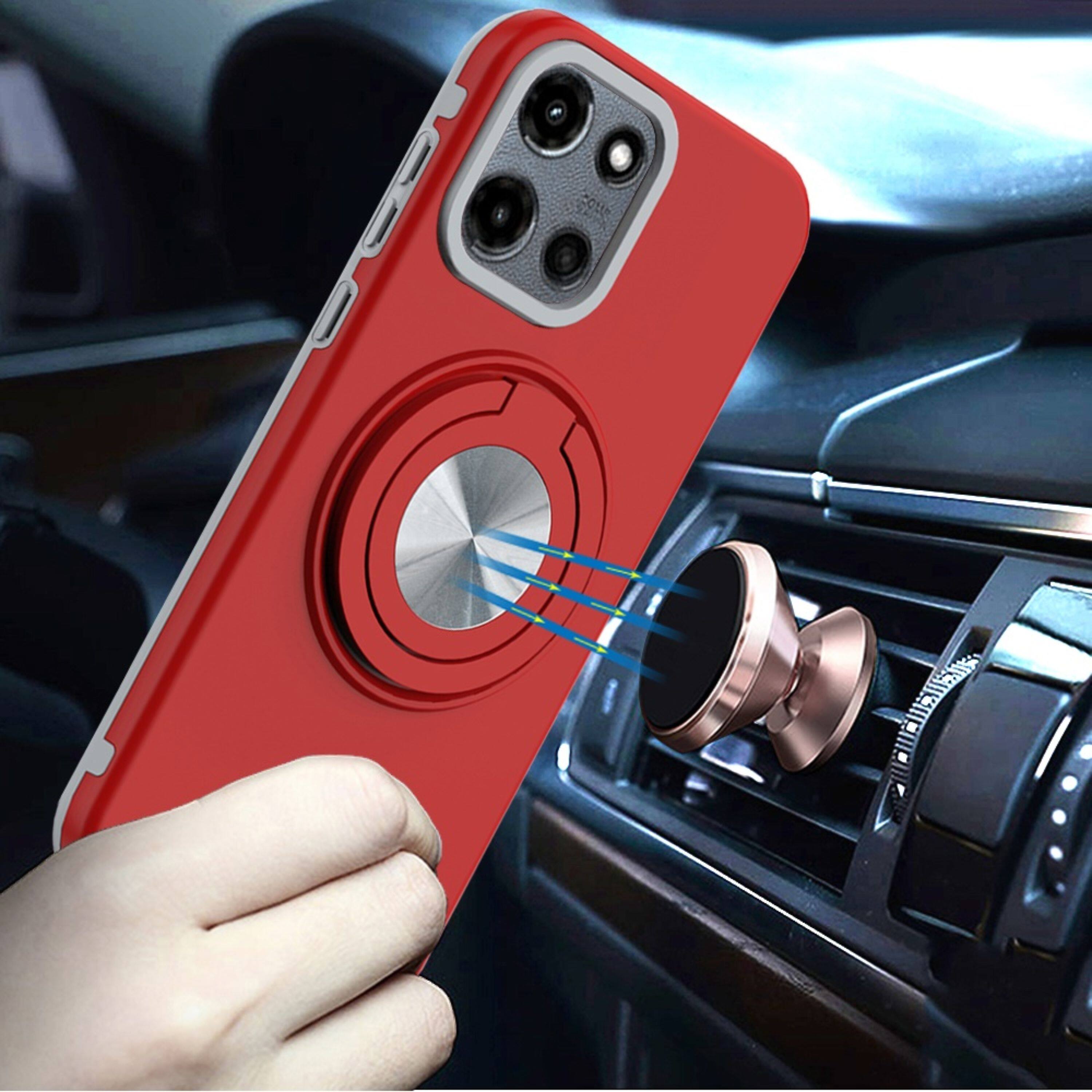 Angle. Kitcheniva - Solid Rugged Shockproof With 360 Stand Plus Tempered Glass For Moto G Stylus 2026/2025 Red - Red.