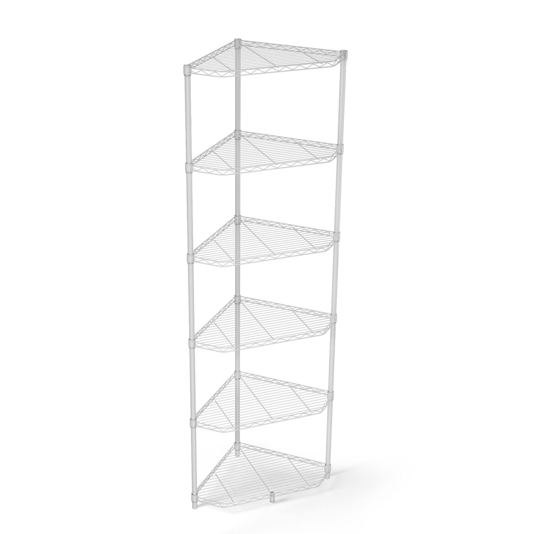 Front. COWLOWN - 6-Tier Pentagonal Corner Wire Shelving Rack Adjustable Heavy Duty Metal Storage Shelf White - Chrome.