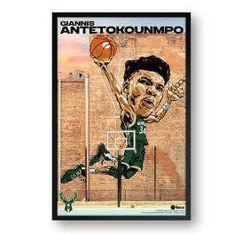 Sporticulture - Giannis Antetokounmpo Milwaukee Bucks Framed 27" x 39" Player Caricature Art - Multicolor