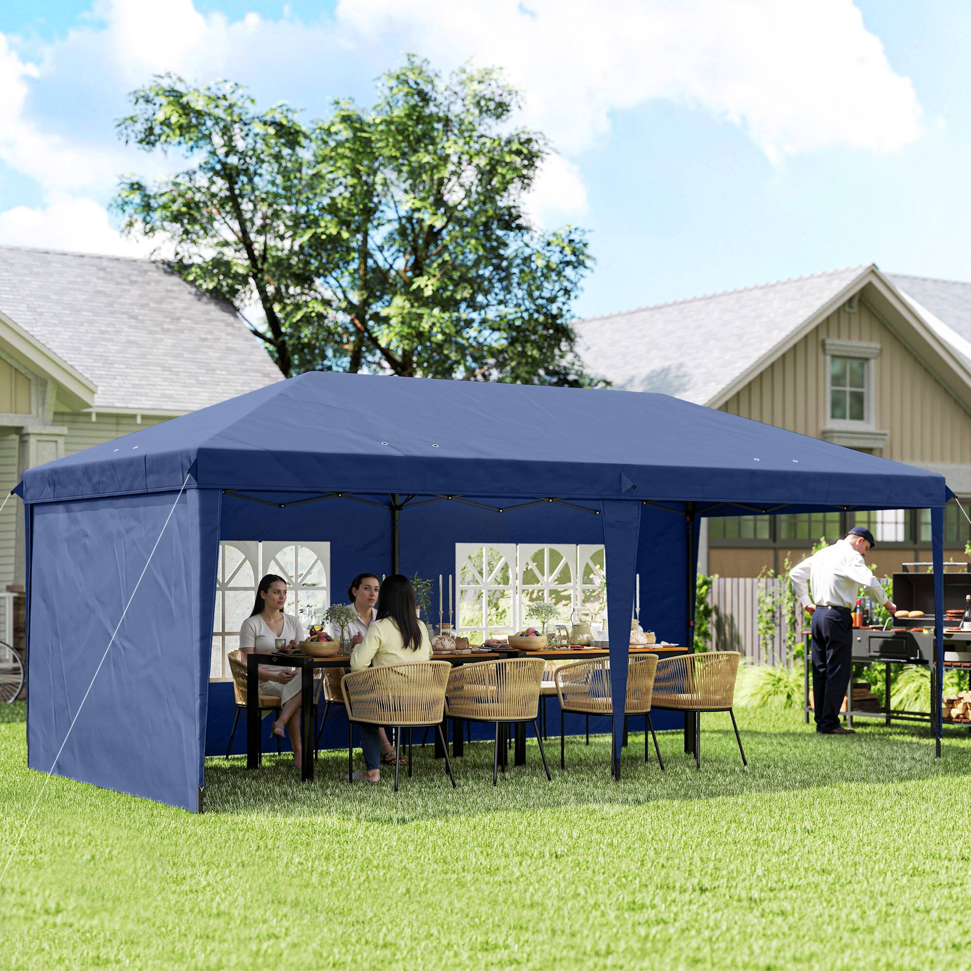 Alt View 1. Outsunny - x 20' Pop Up Canopy Tent with 4 Sidewalls, Instant Gazebo with Carry Bag for Garden - Blue.