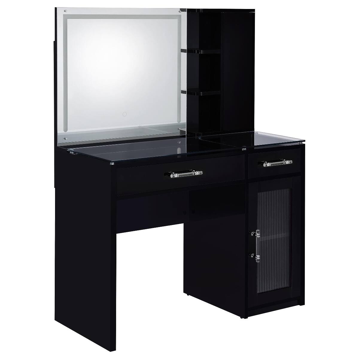 Alt View 2. Loheer - Loheer Black High Gloss Makeup Vanity with LED Mirror and Stool - Black.