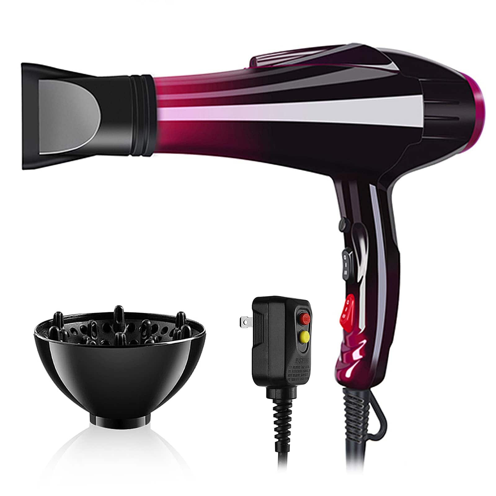 The Best Inks - 3500W Tourmaline Travel Hair Dryer Professional Grade with Advanced Technology for Fast Drying - Purple-2 3 Piece Set