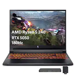 Acer - Nitro V16 16" Gaming Laptop,Ryzen 5 240,32GB RAM,2TB SSD+1TB Dock Set,GeForce RTX 5050,Backlit,Win 11 - Black