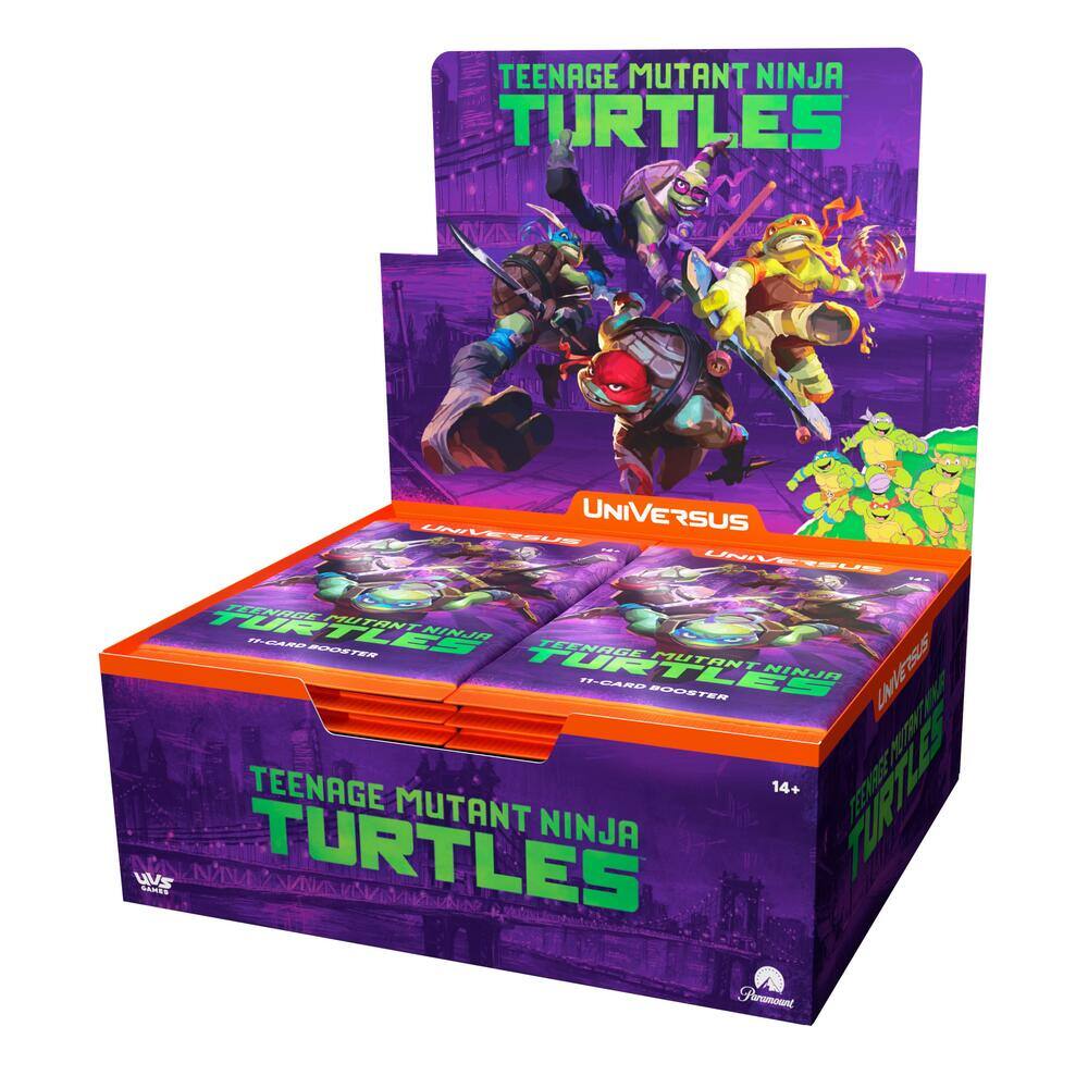 TEENAGE MUTANT NINJA TURTLES  
UNIVERSE  
11-CARD BOOSTER  

TEENAGE MUTANT NINJA TURTLES  
UNIVERSE  
11-CARD BOOSTER  

TEENAGE MUTANT NINJA TURTLES  
UNIVERSE  
11-CARD BOOSTER  

14+  

UVG  
GAMES  

Paramount
